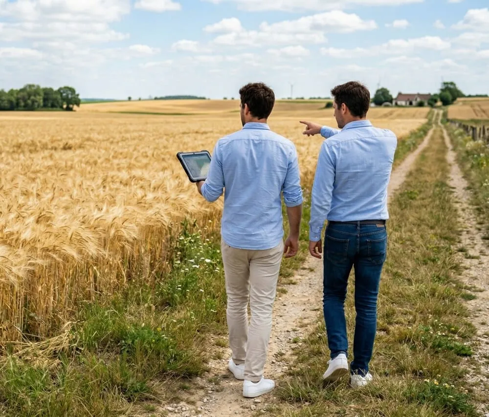 Les fondateurs des Gloutons dans un champ de blé en Seine-et-Marne